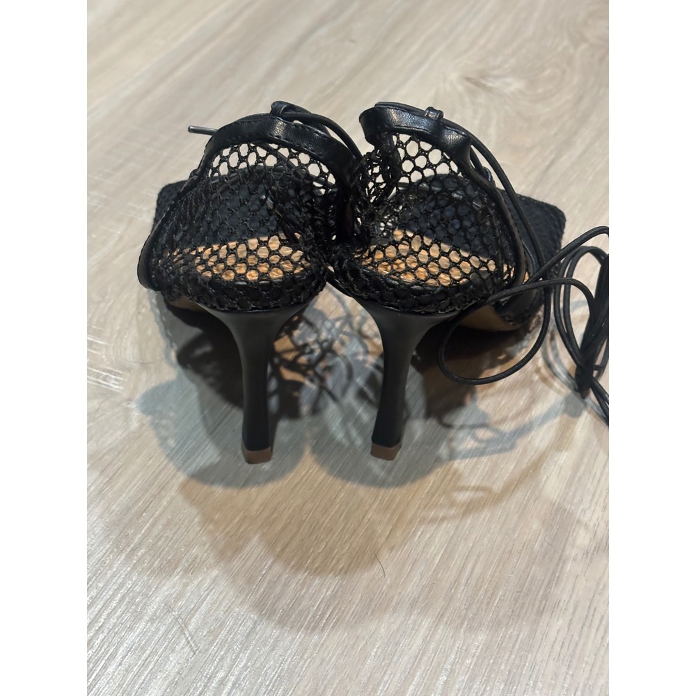 Qing Xiang Fang Black Mesh Lace Up Square Toe Stiletto Heels Size 39 - Picture 5 of 6